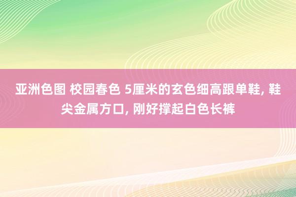 亚洲色图 校园春色 5厘米的玄色细高跟单鞋， 鞋尖金属方口， 刚好撑起白色长裤
